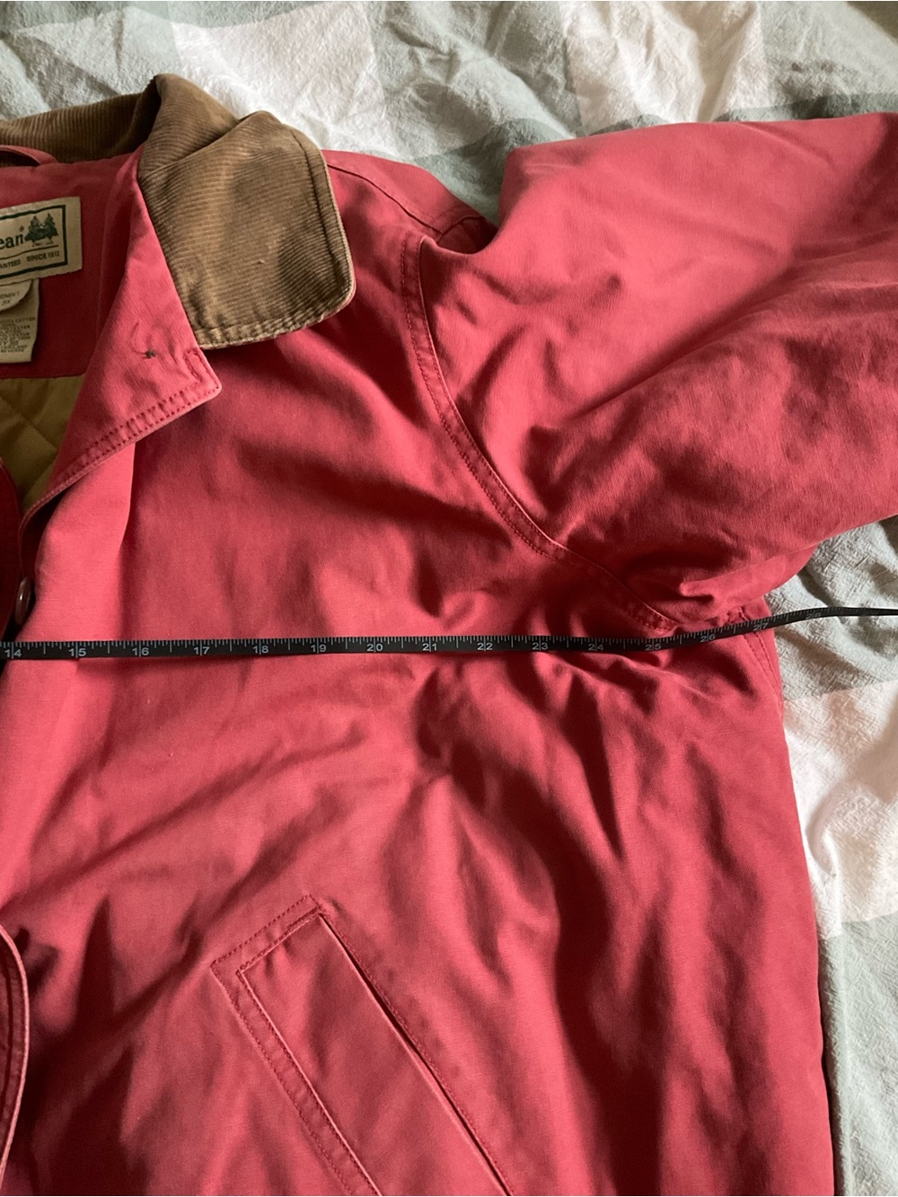 L.L. Bean Rose Pink Barn Coat with Tan Corduroy Collar - Picture 7 of 8